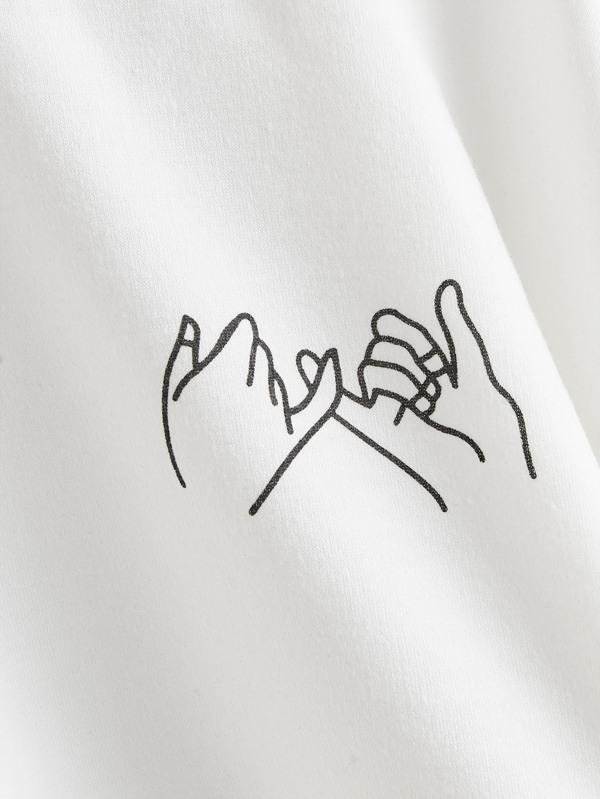 Hands Print Drop Shoulder Crop Sweatshirt - LuckyFash™