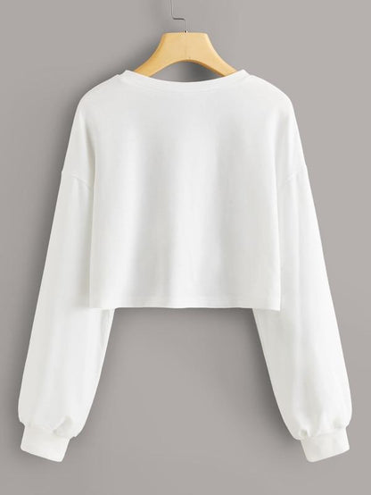 Hands Print Drop Shoulder Crop Sweatshirt - LuckyFash™