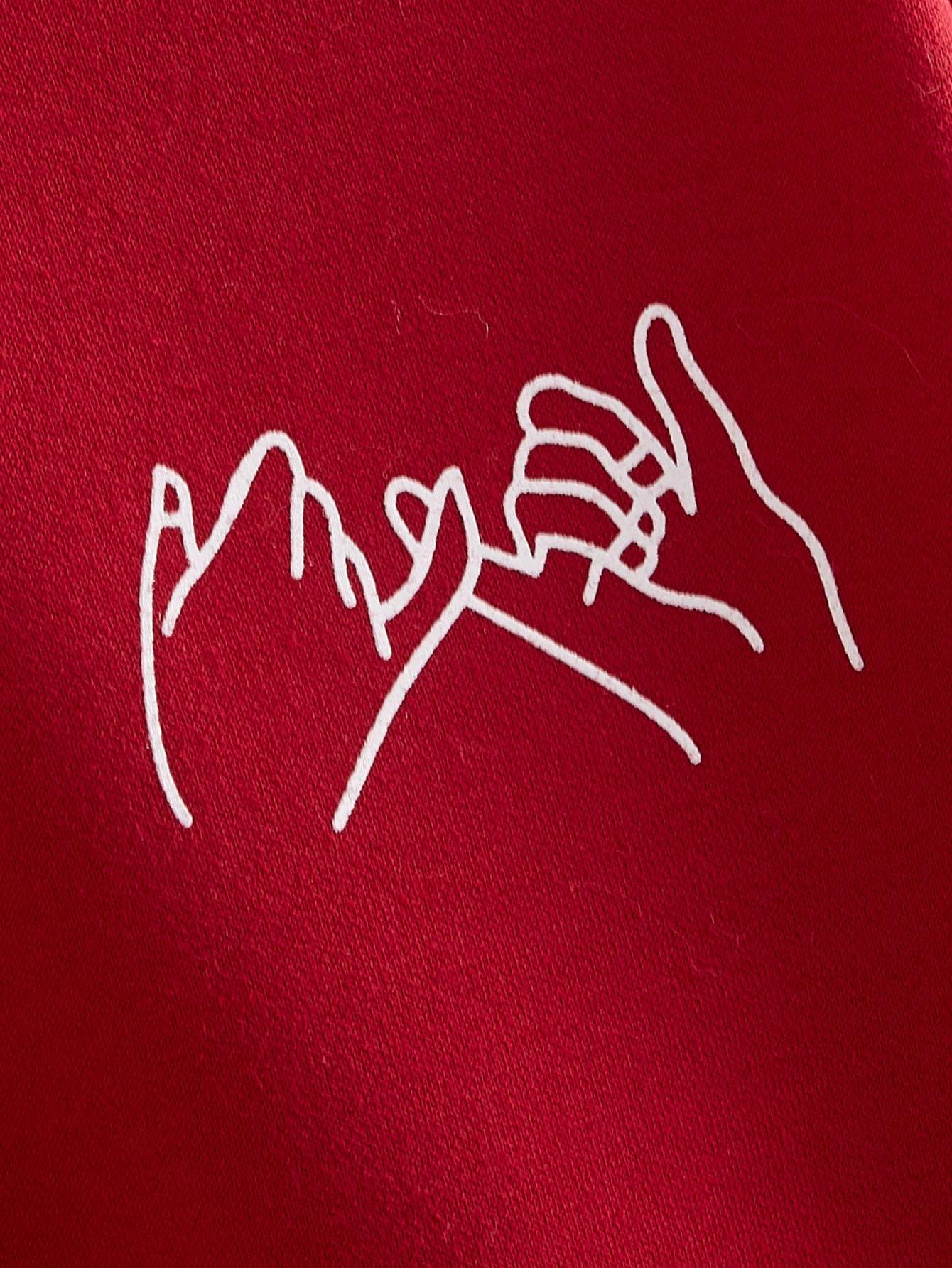 Hands Print Drop Shoulder Crop Sweatshirt - LuckyFash™