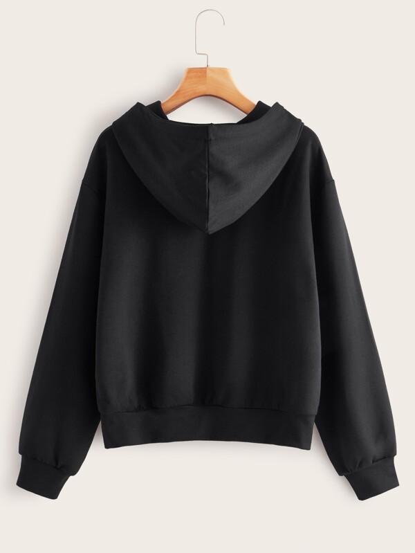 Hands Print Drop Shoulder Drawstring Hoodie - LuckyFash™