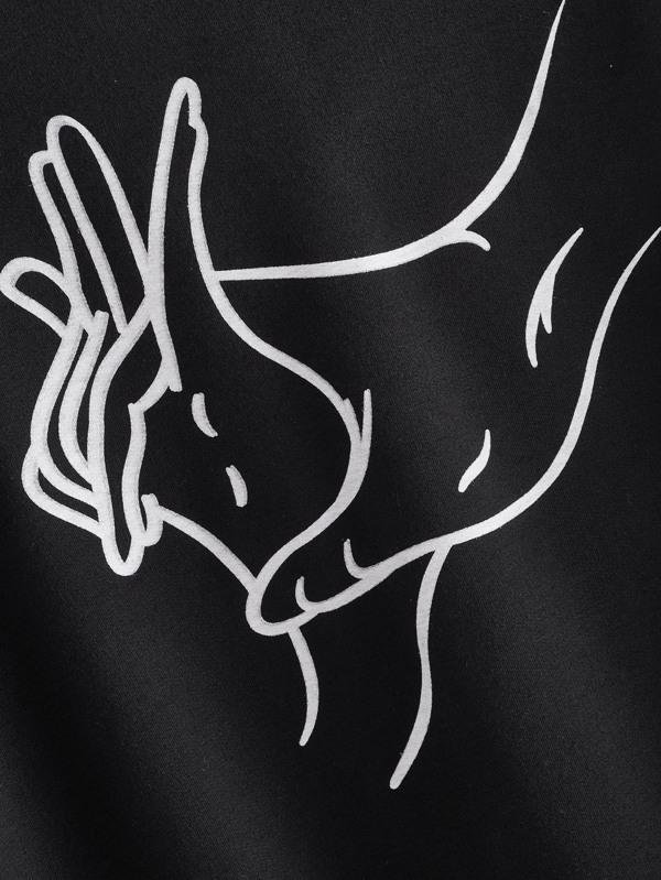 Hands Print Drop Shoulder Drawstring Hoodie - LuckyFash™