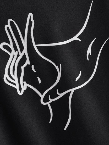 Hands Print Drop Shoulder Drawstring Hoodie - LuckyFash™