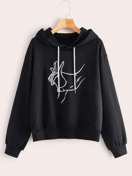Hands Print Drop Shoulder Drawstring Hoodie - LuckyFash™