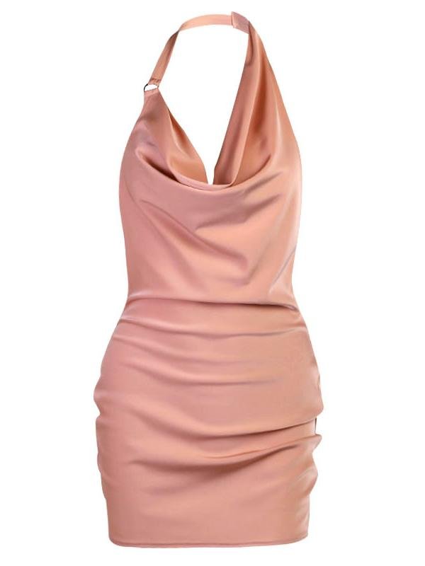Hanging Neck Satin Backless Bodycon Party Mini Dress - LuckyFash™