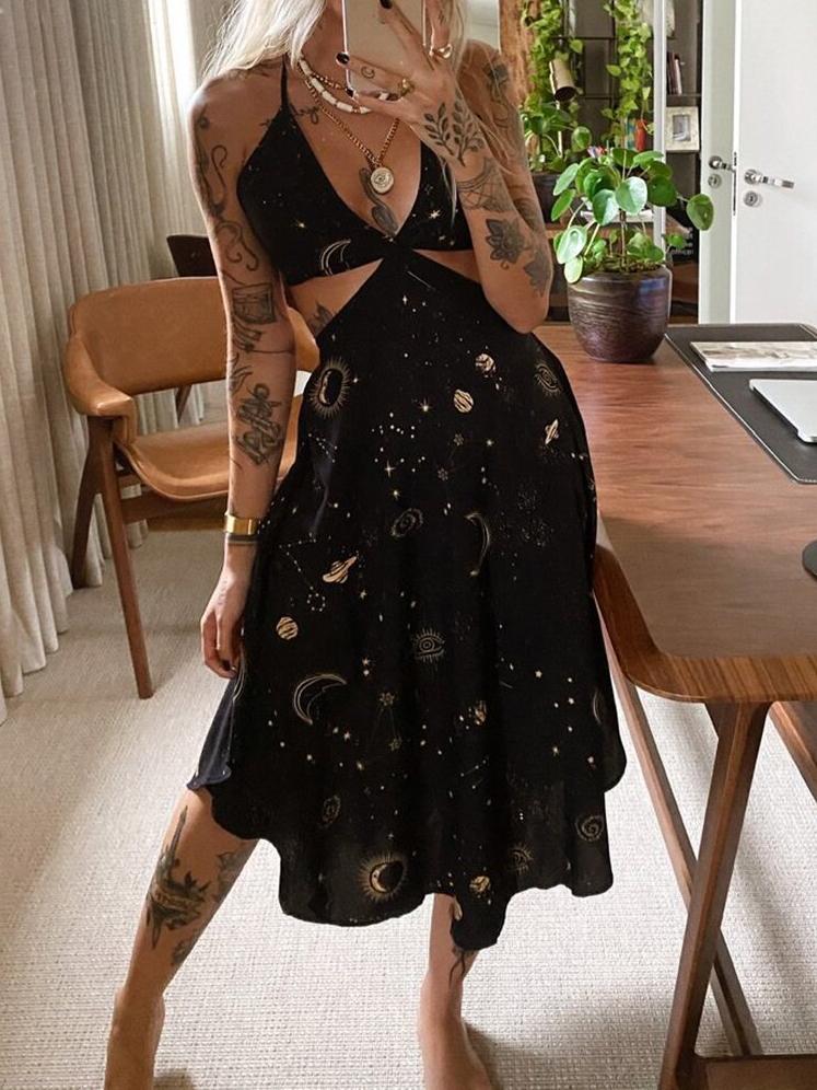 Hanging Strap Plant Print Suspender Dress - LuckyFash™