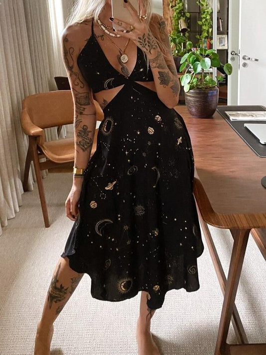 Hanging Strap Plant Print Suspender Dress - LuckyFash™