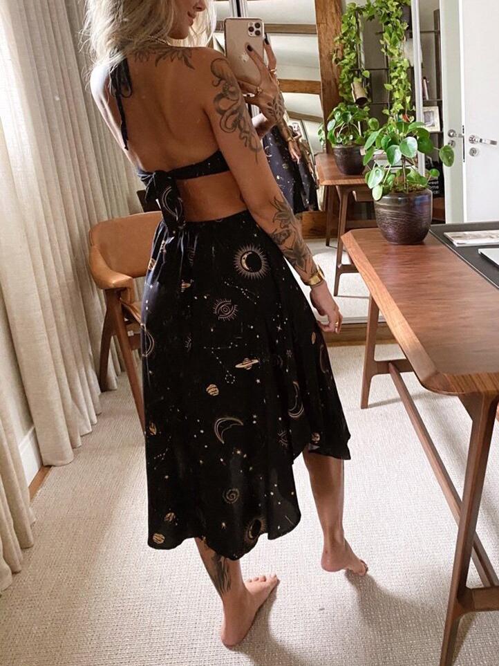 Hanging Strap Plant Print Suspender Dress - LuckyFash™