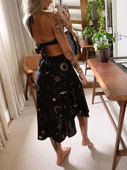 Hanging Strap Plant Print Suspender Dress - LuckyFash™