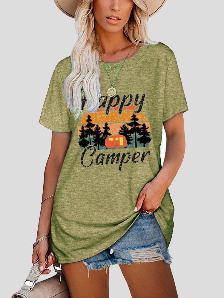 Happy Camper Round Neck Short-sleeve T-shirt - LuckyFash™