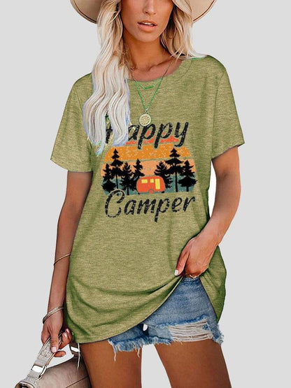Happy Camper Round Neck Short-sleeve T-shirt - LuckyFash™
