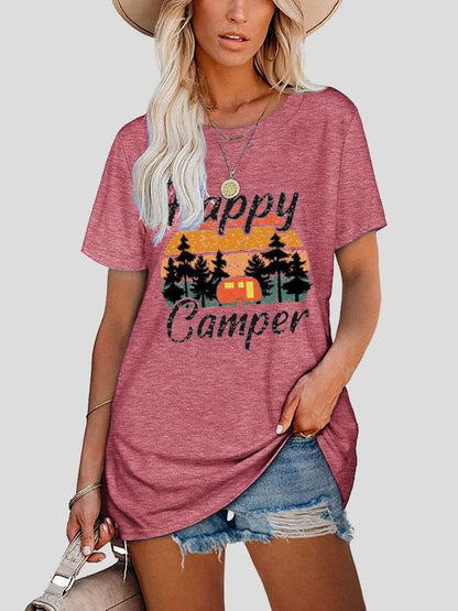Happy Camper Round Neck Short-sleeve T-shirt - LuckyFash™