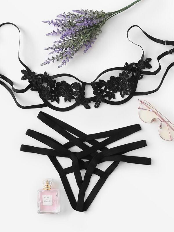 Harness Detail Appliques Underwire Lingerie Set - LuckyFash™