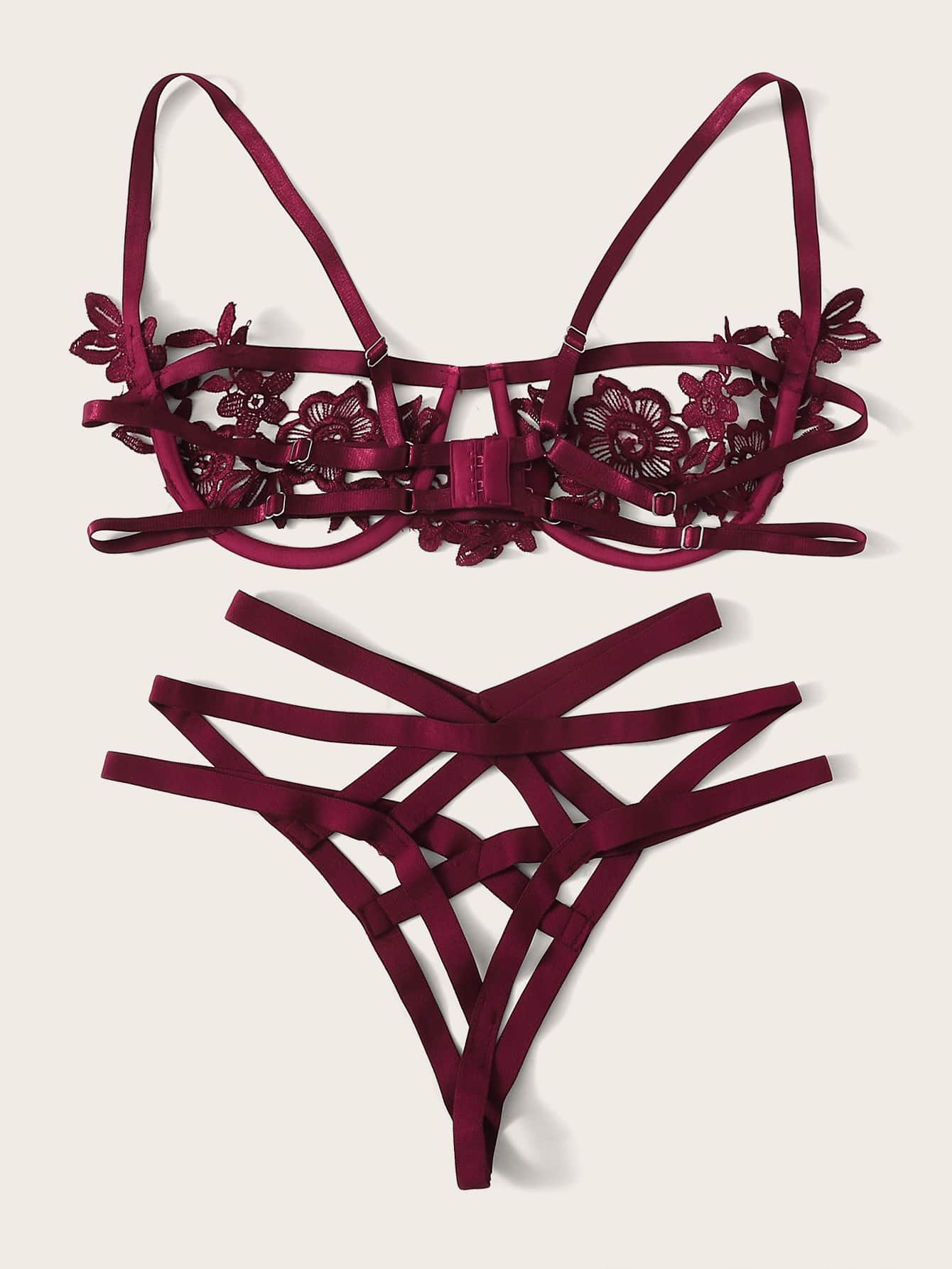 Harness Detail Appliques Underwire Lingerie Set - LuckyFash™