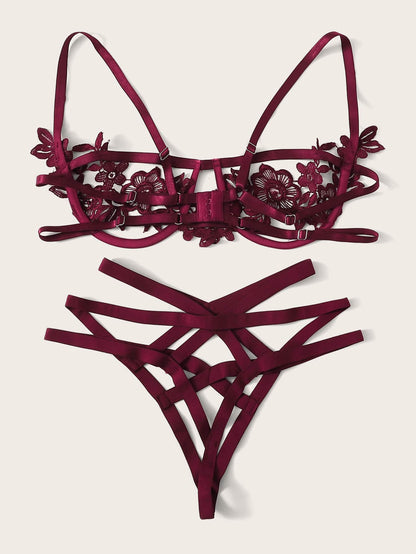 Harness Detail Appliques Underwire Lingerie Set - LuckyFash™