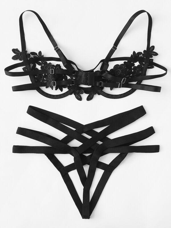 Harness Detail Appliques Underwire Lingerie Set - LuckyFash™