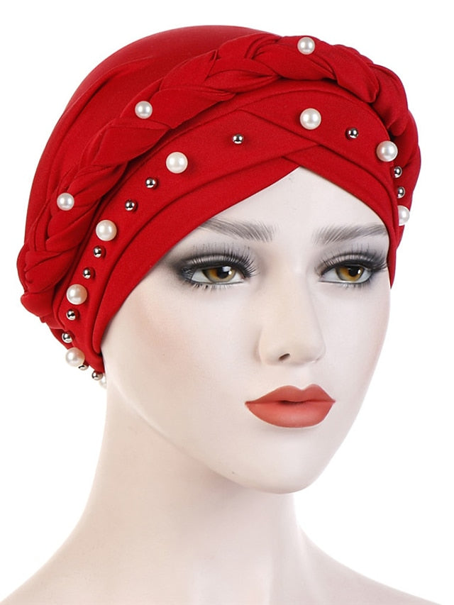 Women Fashion Pearls Muslim Scarf Hijabs Hat Women India Hat Solid Turban Hat Wrap Cap Head Scarf Headscarf Hat Female Hair Accessories - LuckyFash™