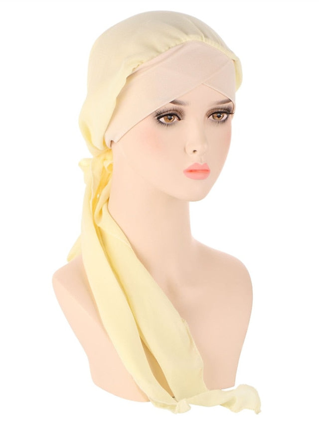 Muslim Women Chiffon Long Headscarf Islam Turban Indian Cap Plain Print Hijab Beanie Hair Care Boho Wraps Hat - LuckyFash™