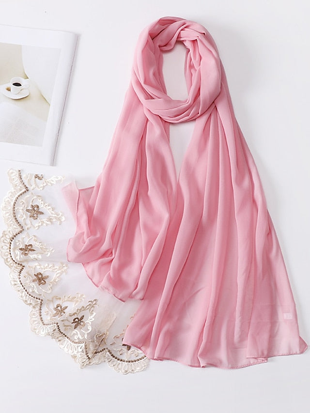 1pcs Lace Hijab For Women Bubble Chiffon Scarf Muslim Long Shawl Plain Turban HeadWraps Headband - LuckyFash™