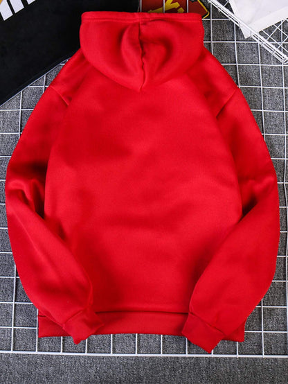 Heart And Gesture Print Thermal Lined Hoodie - LuckyFash™