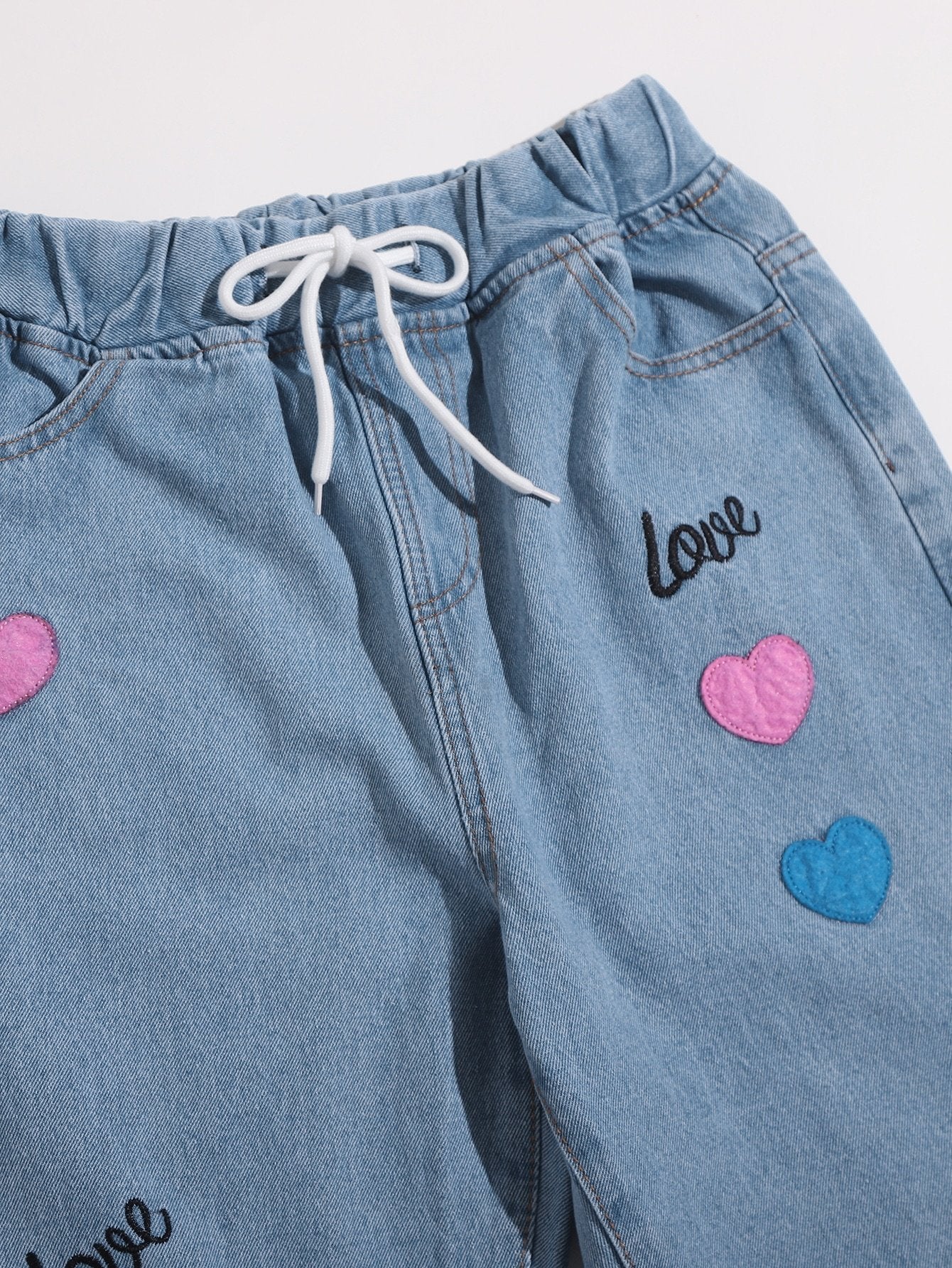 Heart Patched Drawstring Jeans - LuckyFash™
