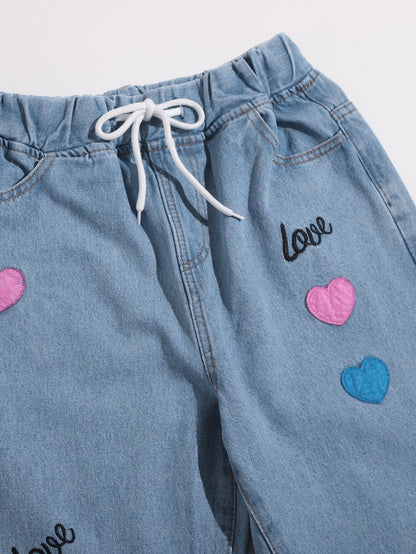 Heart Patched Drawstring Jeans - LuckyFash™