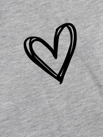 Heart Print Crew Neck Tee - LuckyFash™
