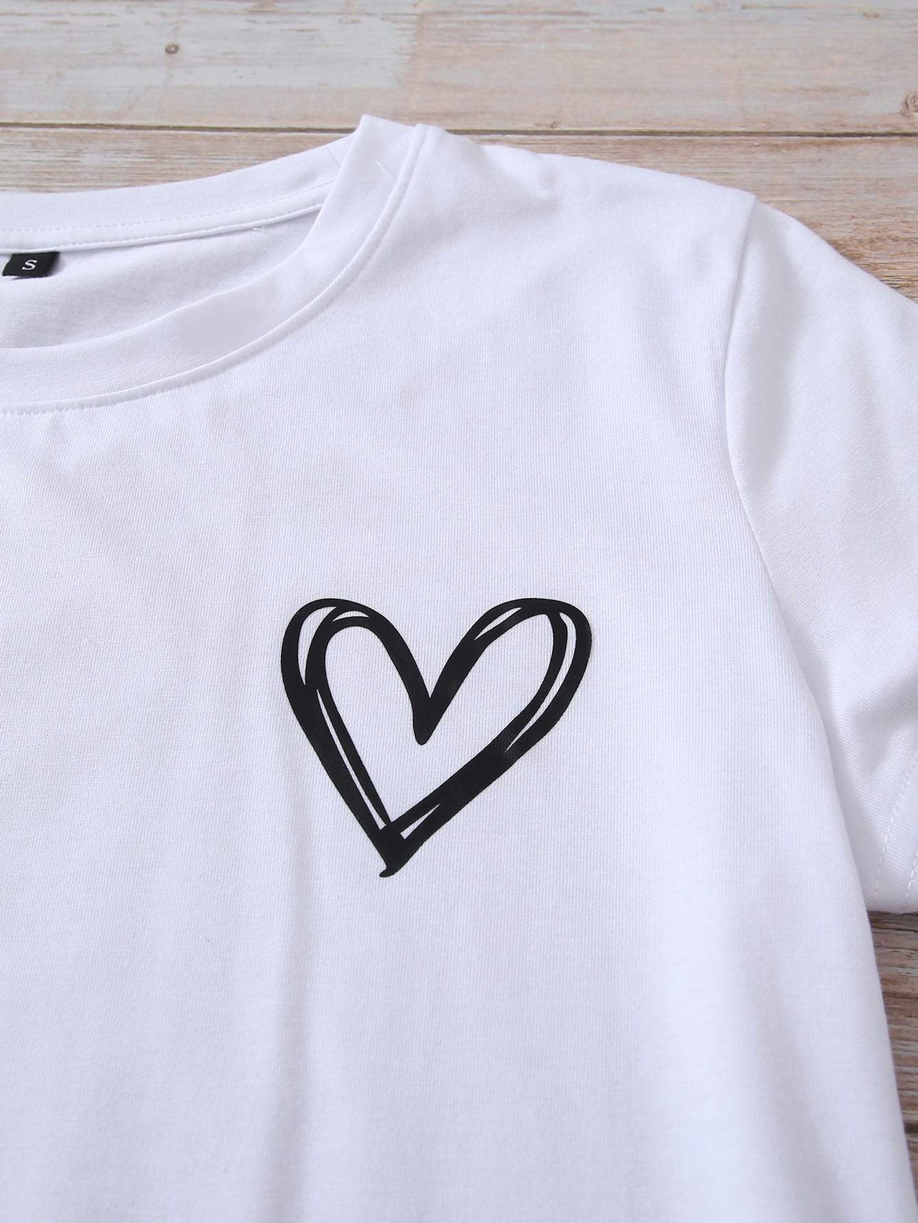 Heart Print Crew Neck Tee - LuckyFash™