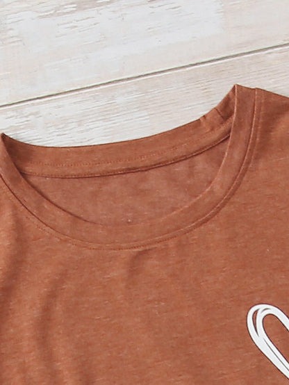 Heart Print Crew Neck Tee - LuckyFash™