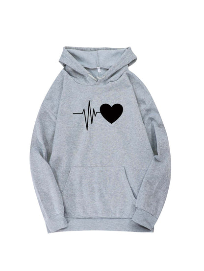 Heart Print Drop Shoulder Hoodie - LuckyFash™