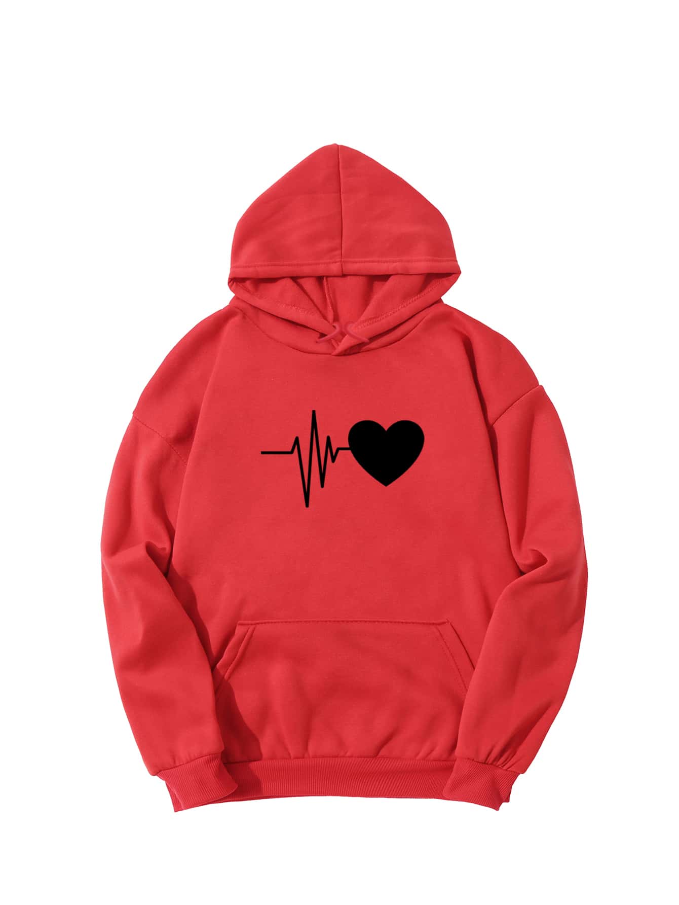 Heart Print Drop Shoulder Hoodie - LuckyFash™
