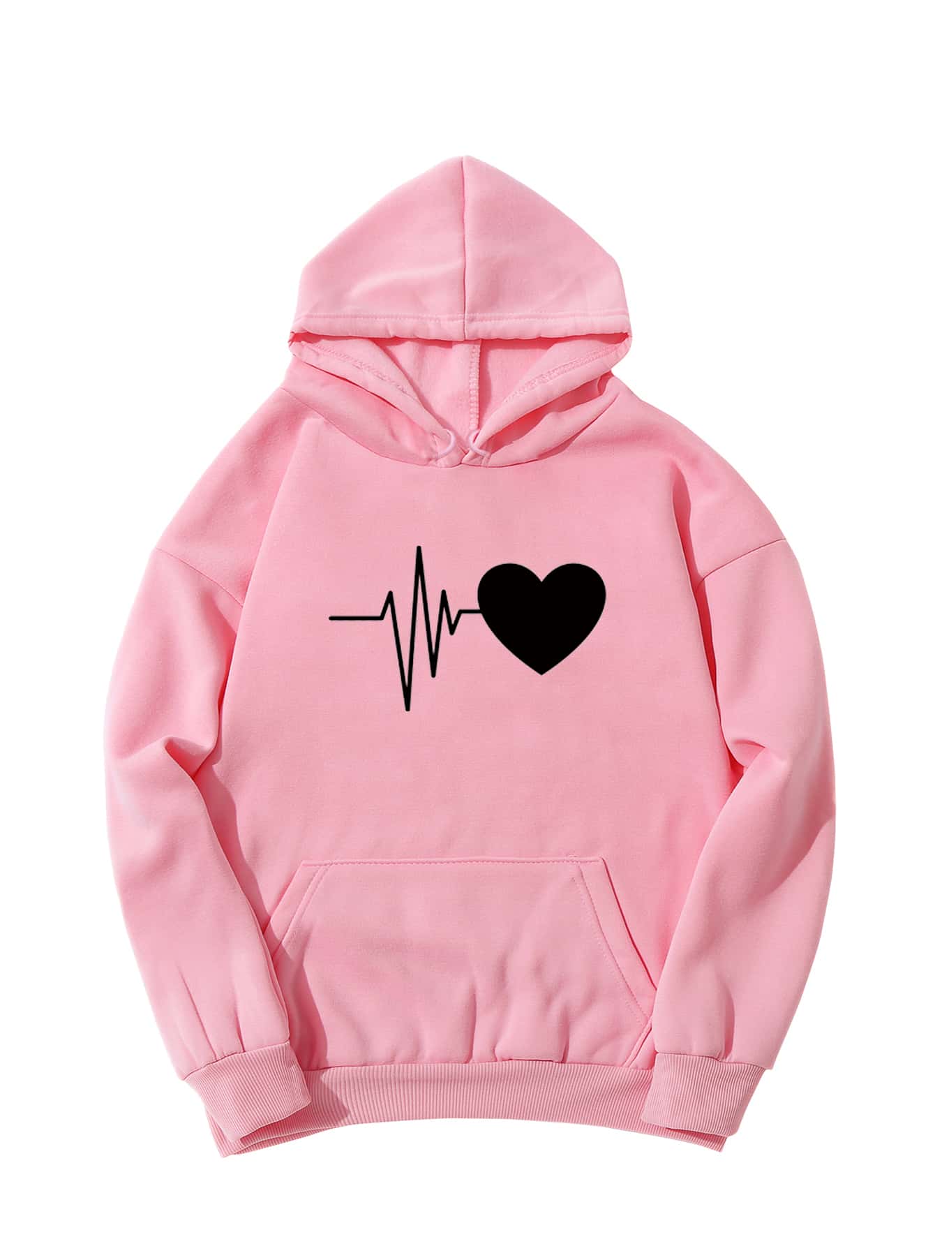 Heart Print Drop Shoulder Hoodie - LuckyFash™