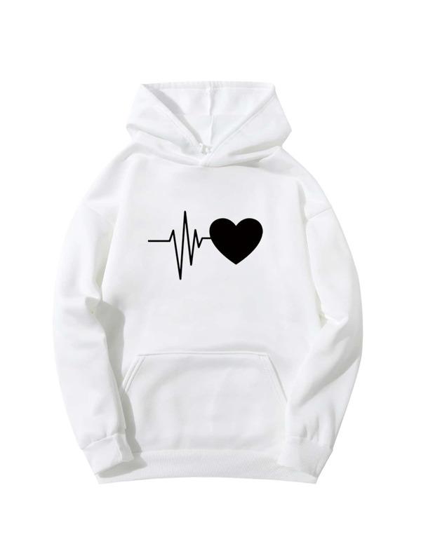 Heart Print Drop Shoulder Hoodie - LuckyFash™