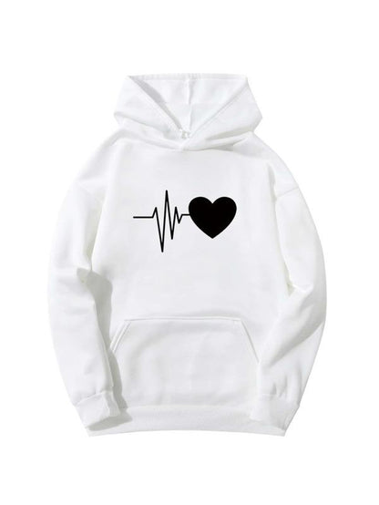 Heart Print Drop Shoulder Hoodie - LuckyFash™