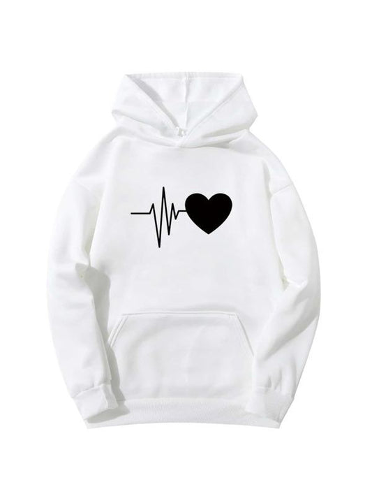 Heart Print Drop Shoulder Hoodie - LuckyFash™