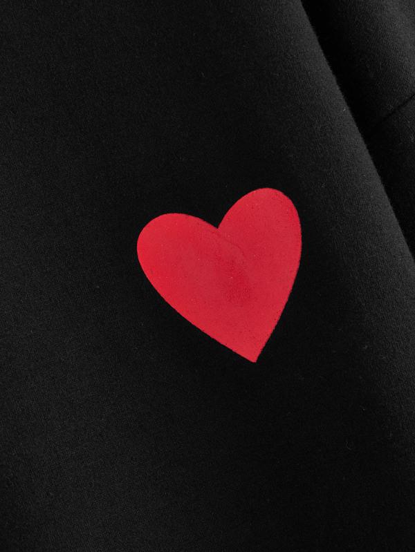 Heart Print Drop Shoulder Pullover - LuckyFash™