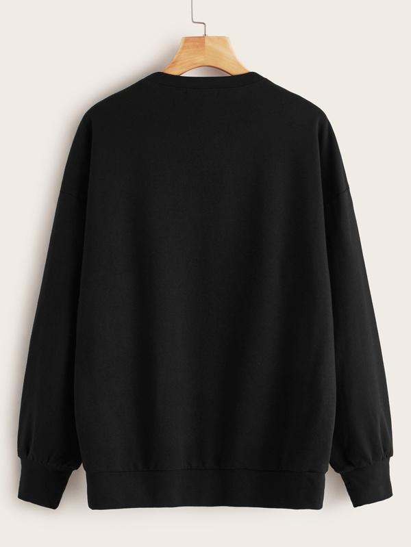 Heart Print Drop Shoulder Pullover - LuckyFash™