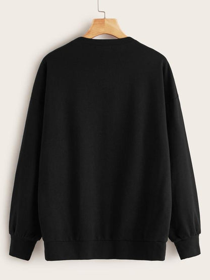 Heart Print Drop Shoulder Pullover - LuckyFash™