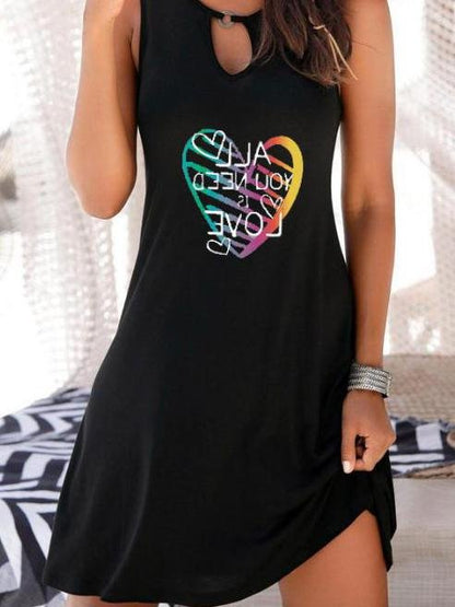 Heart Print Hollow Loose Sleeveless Dress - LuckyFash™