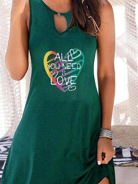 Heart Print Hollow Loose Sleeveless Dress - LuckyFash™