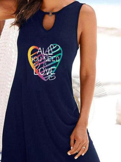 Heart Print Hollow Loose Sleeveless Dress - LuckyFash™