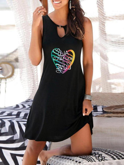 Heart Print Hollow Loose Sleeveless Dress - LuckyFash™