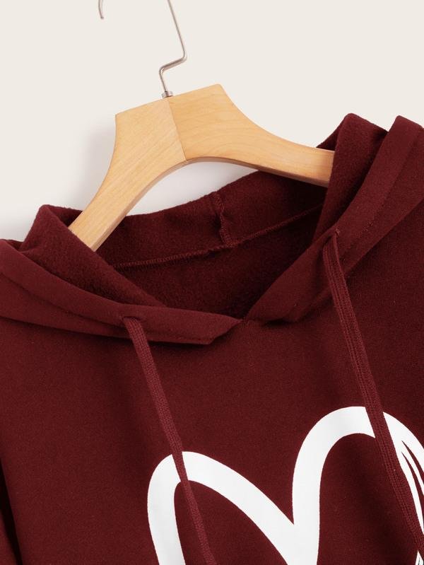 Heart Print Kangaroo Pocket Drawstring Hoodie - LuckyFash™