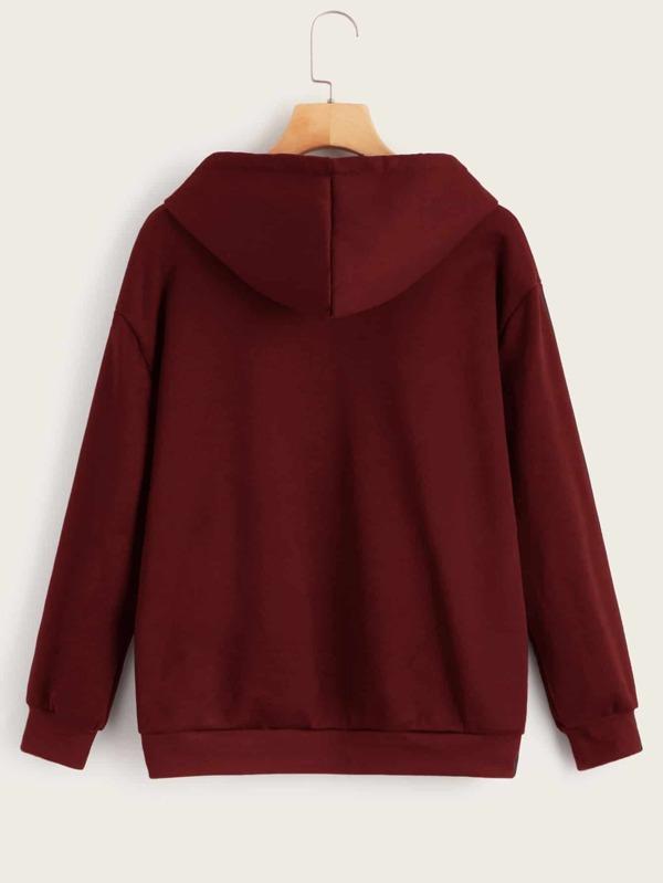 Heart Print Kangaroo Pocket Drawstring Hoodie - LuckyFash™