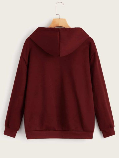 Heart Print Kangaroo Pocket Drawstring Hoodie - LuckyFash™