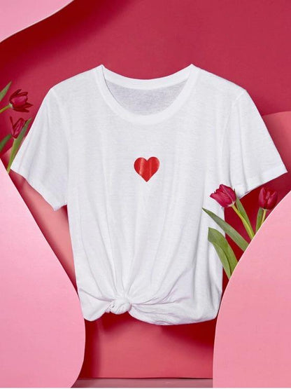 Heart Print Short Sleeve T-shirt - LuckyFash™
