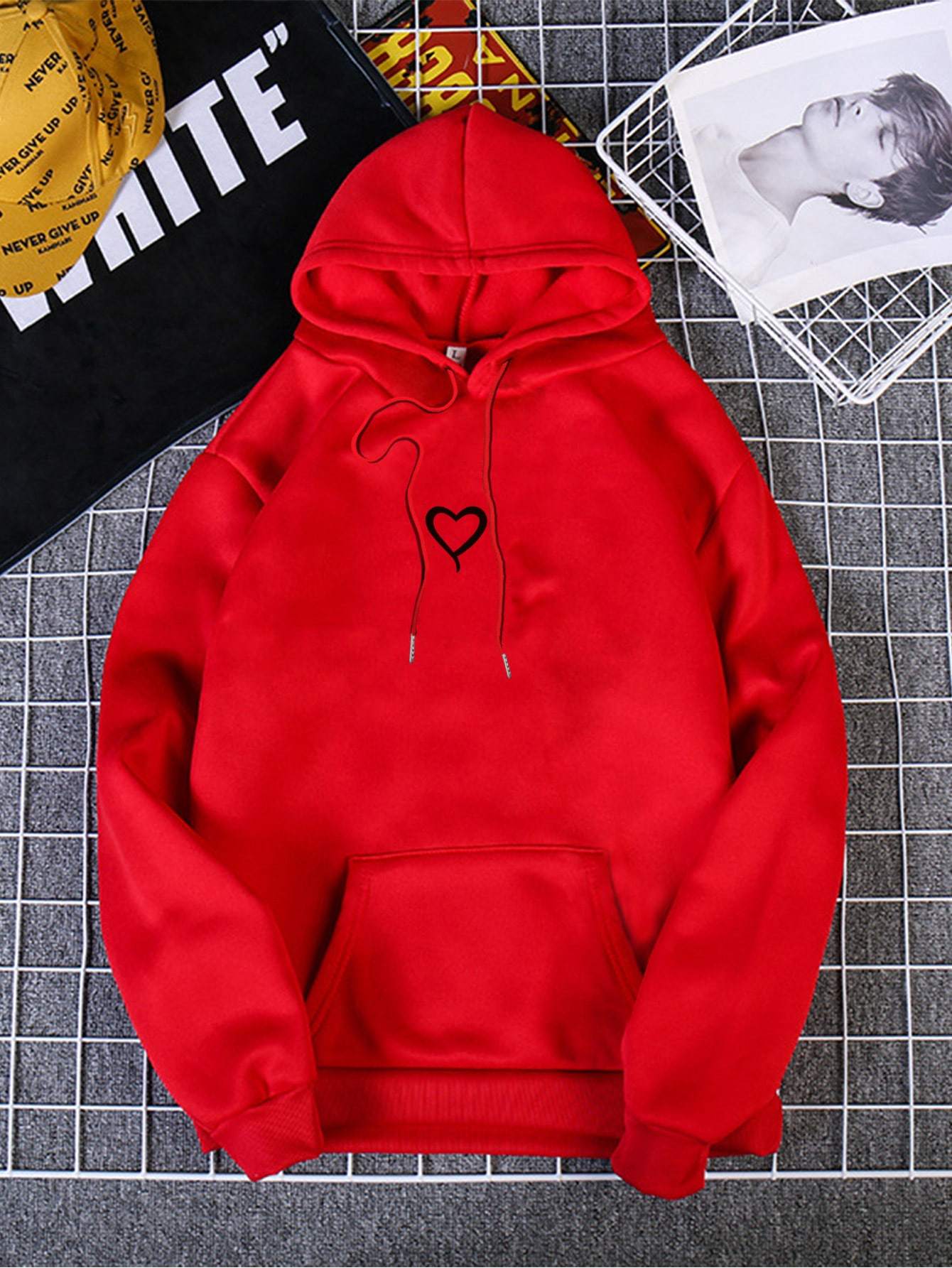 Heart Print Thermal Lined Hoodie - LuckyFash™