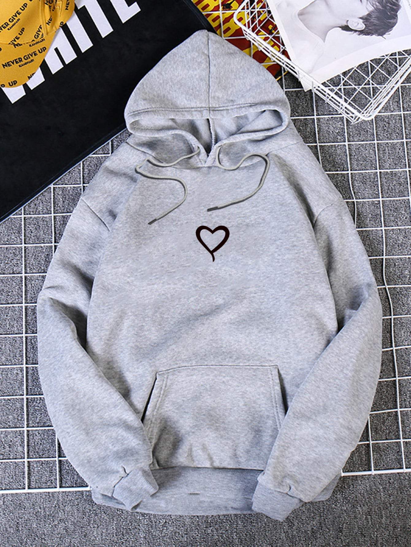 Heart Print Thermal Lined Hoodie - LuckyFash™
