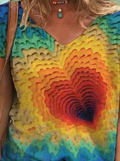 Heart Printed V-neck Short-sleeved T-shirt - LuckyFash™