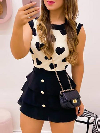 Heart Round Neck Top & Skirt Set - LuckyFash™