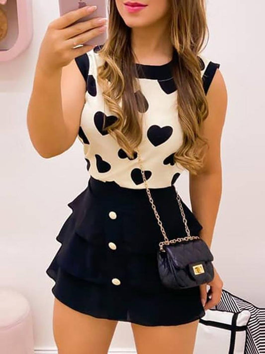 Heart Round Neck Top & Skirt Set - LuckyFash™